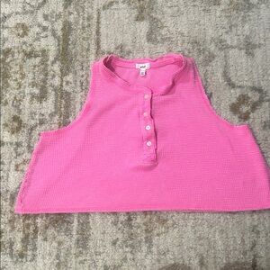 Aerie Bright Pink Cropped Waffle Knit Tank Top With Button Detail